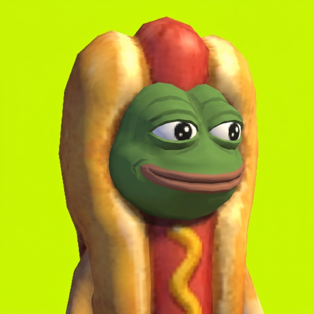 Example: Pepe inside the Hotdog bun on a lime background
